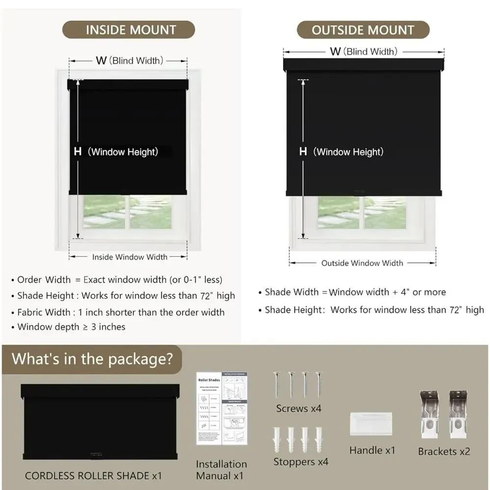 SUNOFF Cordless Blackout Roller Shade Blind 32